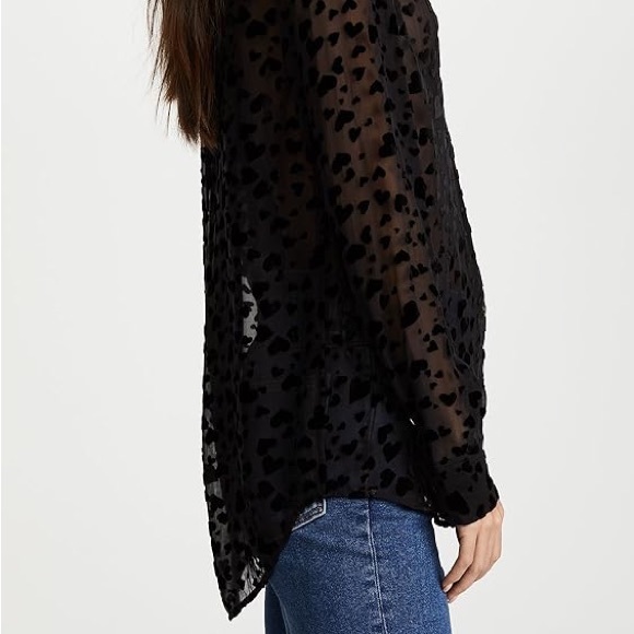Equipment Femme Black Silk Blend Velvet Heart Sheer Button Up Shirt - Small - Picture 4 of 8